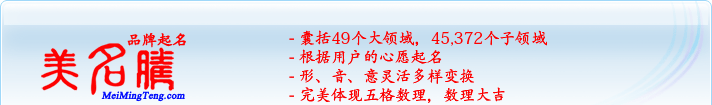 49個(gè)大領(lǐng)域，45,372個(gè)子領(lǐng)域；根據(jù)用戶的心愿起名；形，音，意靈活變換；完美體現(xiàn)五格數(shù)理
